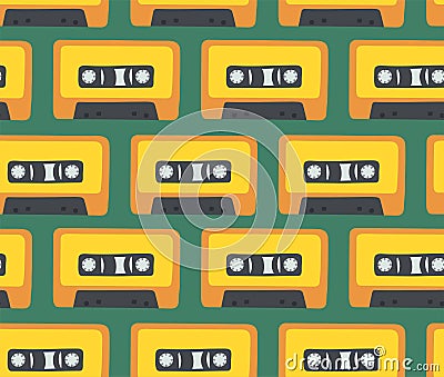 Seamless pattern with the image of retro cassettes. Vector Illustration